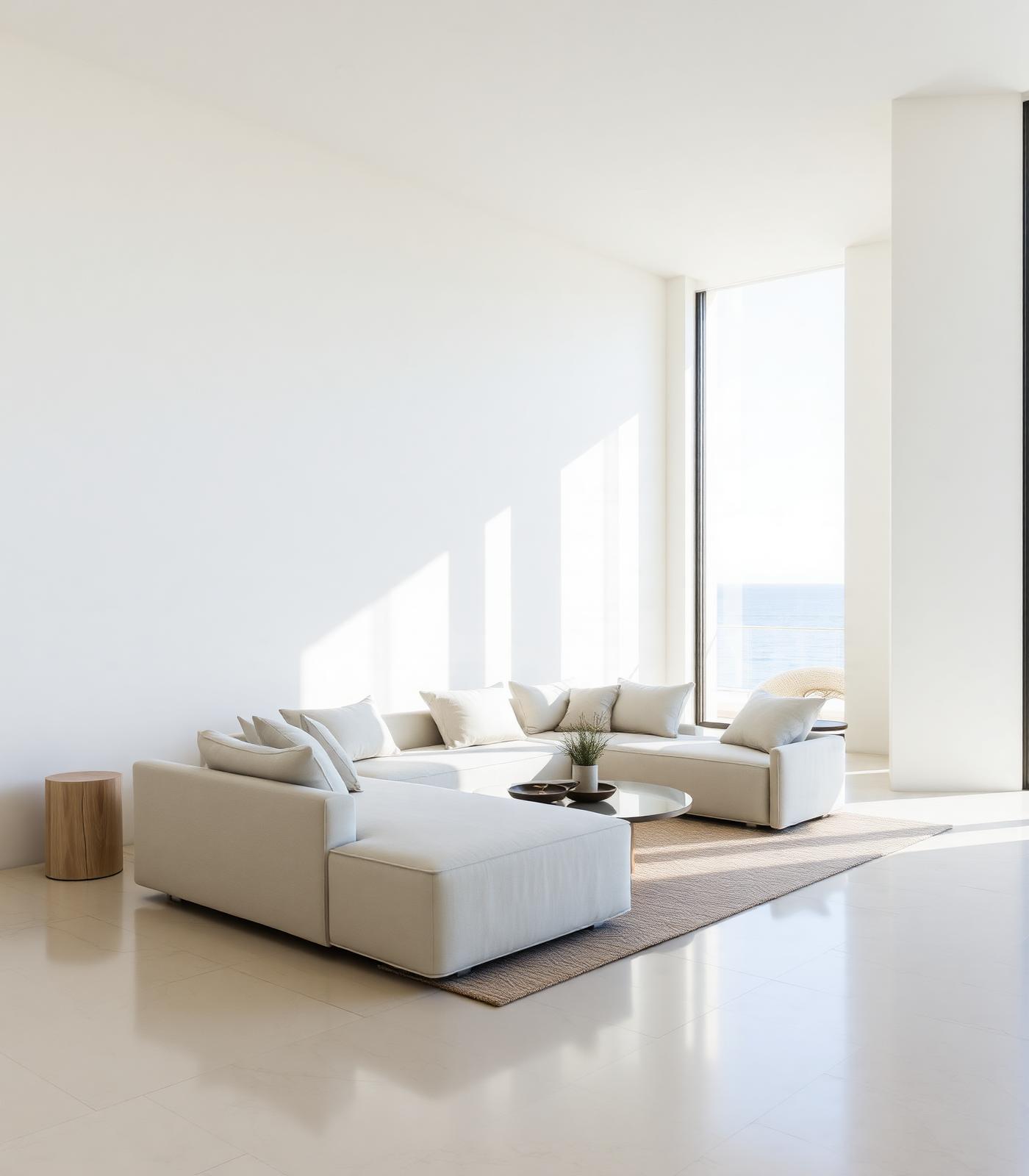 Minimal ivory interior of a contemporary residence