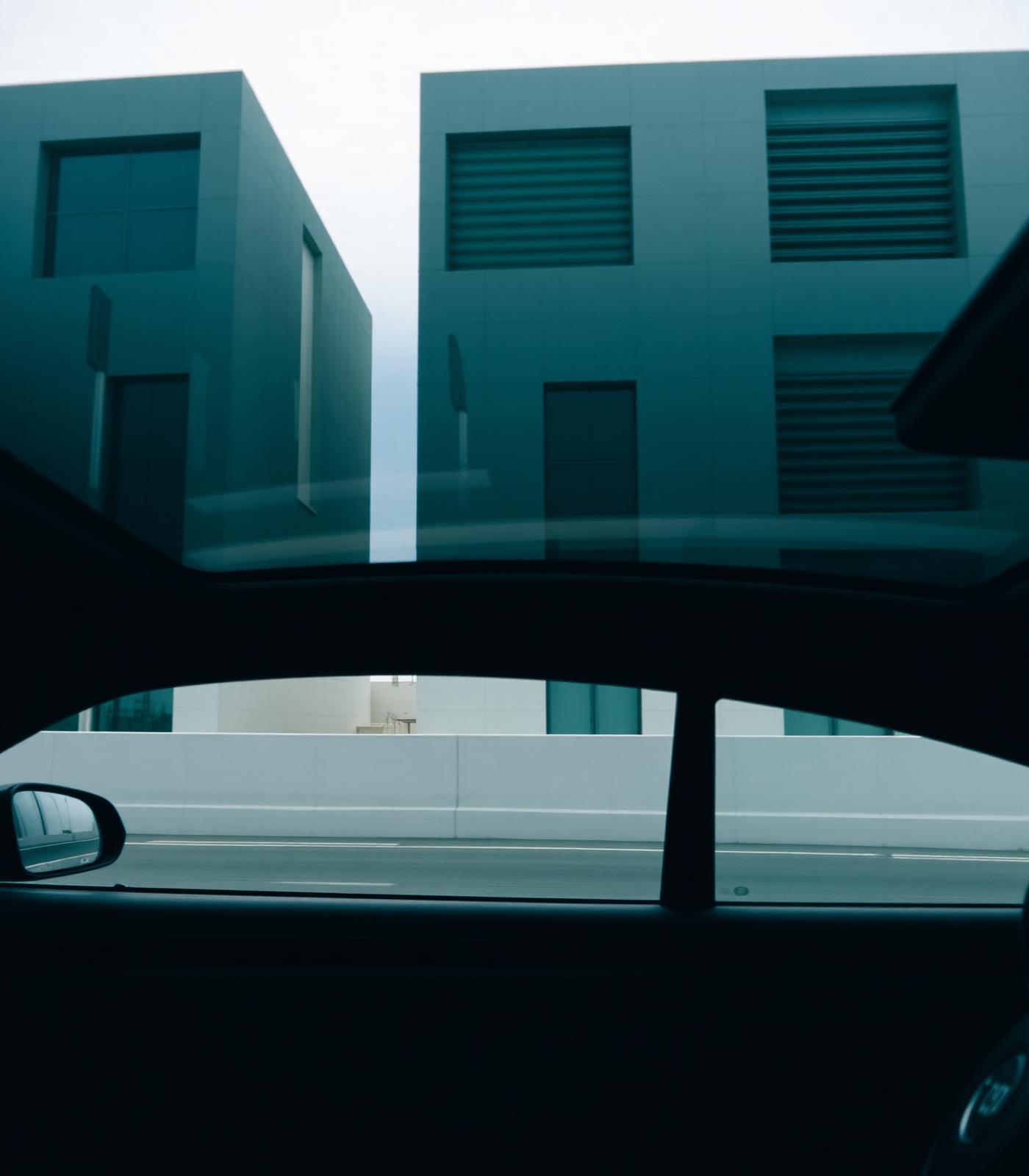 View of contemporary UAE architecture from a private car